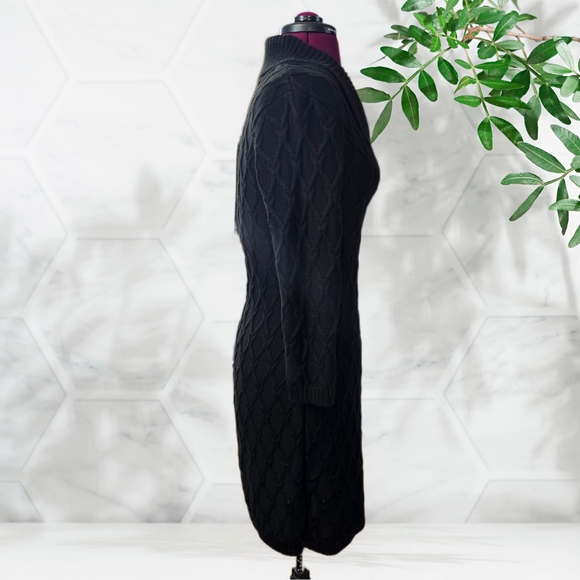 Calvin Klein Black Shawl Collar Chunky Cable Knit Sweater Faix Wrap Dress - Picture 8 of 16
